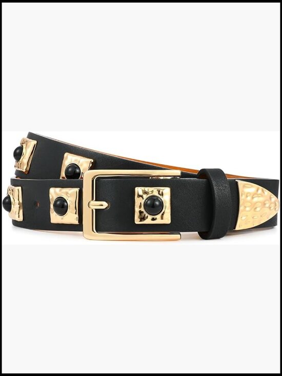 Faux Leather Gold Buckle Belt with Metal Accents for Jeans & Dresses main image 6